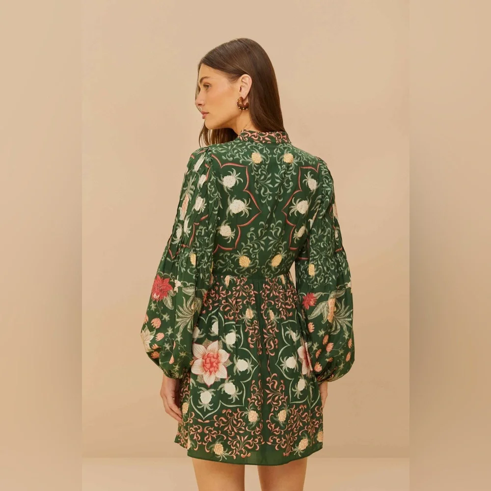 FARM Rio Green Pineapple Garden Long Sleeve Mini Dress - Picture 2 of 6